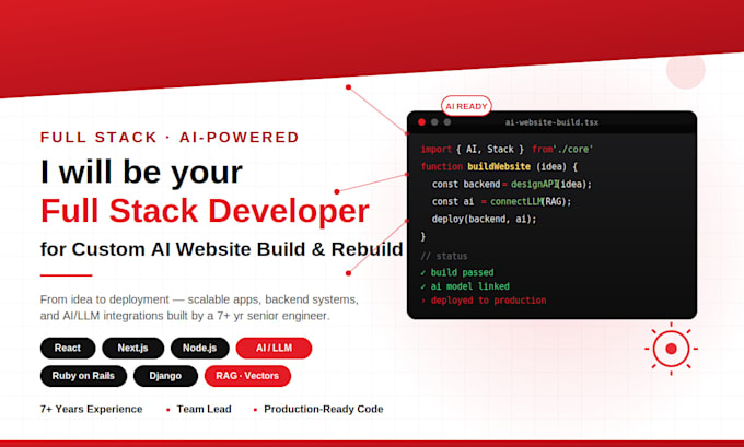 be your full stack developer for custom ai website build or rebuild