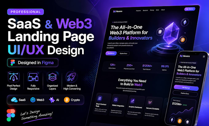 design professional saas, web3 landing page UI UX in figma