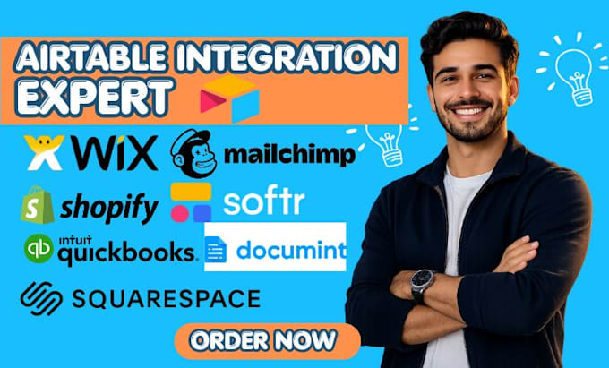 airtable expert integrate mailchimp wix, quickbook, squarespace, shopify, make