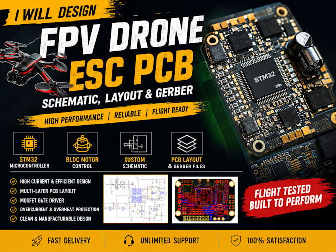 design fpv drone esc schematic bldc motor controller stm32 pcb layout, gerber