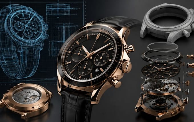 design manufacturing ready wristwatch product, 3d rendering with solidworks cad