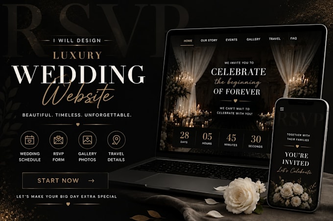 create a modern wedding website and rsvp invitation