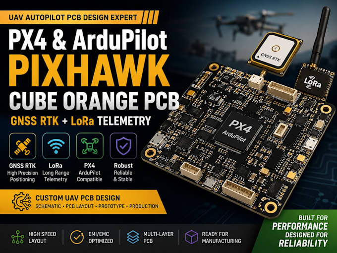 design px4 ardupilot pixhawk cube orange uav pcb with gnss rtk  lora telemetry