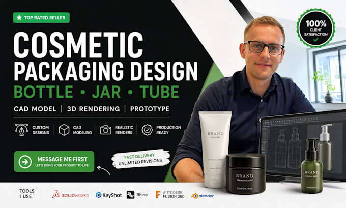 design cosmetic packaging bottle jar tube cad model rendering prototype