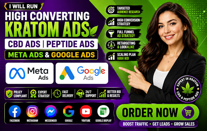 run high converting cbd kratom peptide meta ads and google ads campaigns