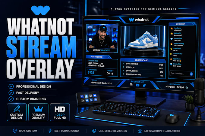 design a premium whatnot stream overlay,scoreboard