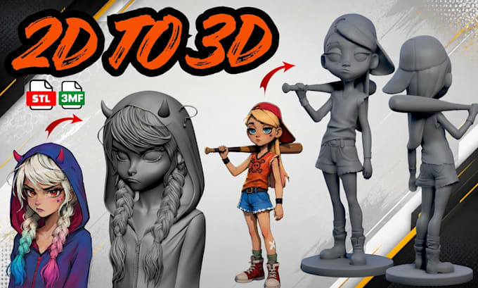 convert 2d image to 3d model figurine character sculpt anime stl file printing