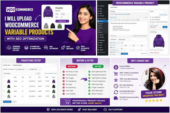 upload woocommerce variable products with SEO optimization