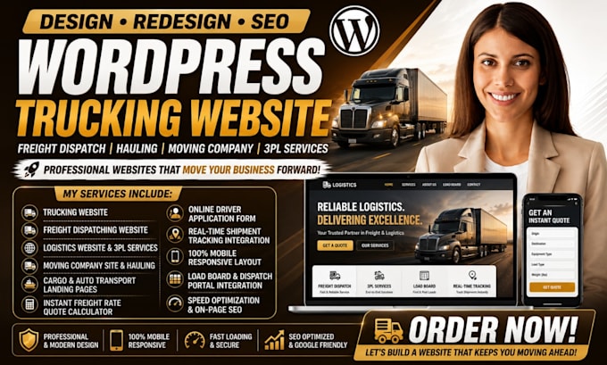 design wordpress trucking freight dispatch hauling moving company 3pl website