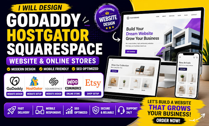 design godaddy website hostgator squarespace website godaddy etsy woocommerce