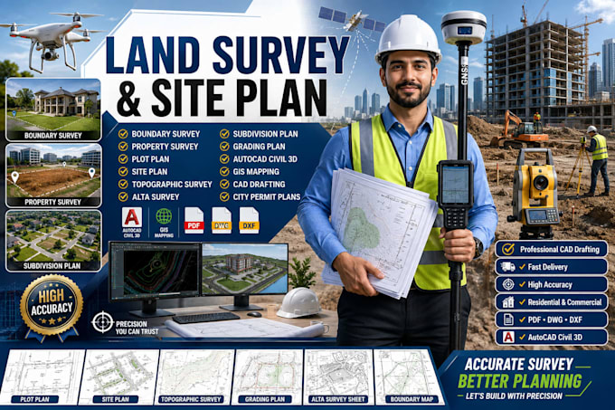 create land survey site plan boundary survey plot plan autocad drafting