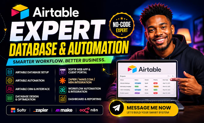 setup airtable database, airtable automation, softr web apps, airtable expert