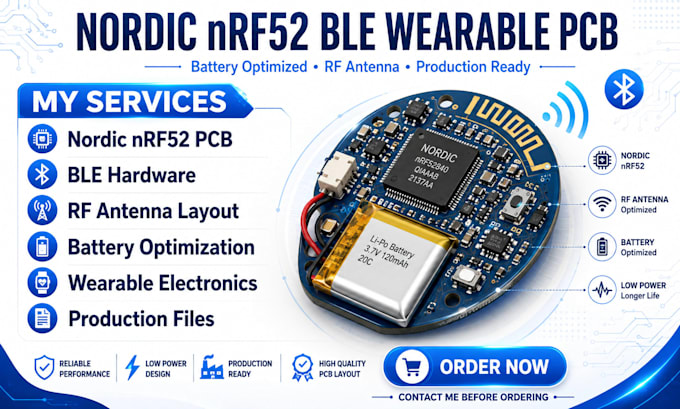 do nordic nrf52 ble wearable pcb design with battery optimization and rf antenna