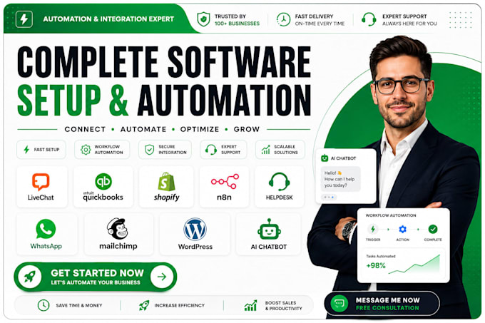 livechat quickbooks shopify n8n helpdesk whatsapp mailchimp wordpress ai chatbot