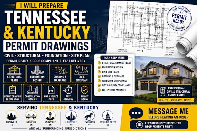 prepare tennessee and kentucky civil structural permit drawings