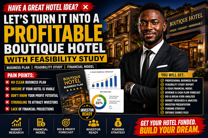 prepare a boutique hotel business plan with feasibility study