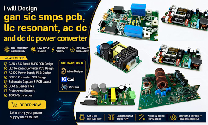 design gan sic smps pcb, llc resonant, ac dc and dc dc power converter