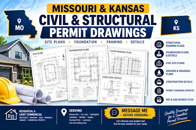 prepare missouri and kansas civil structural permit drawings