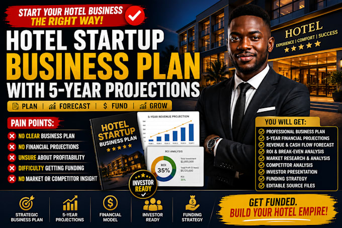 develop a hotel startup business plan with 5 year projections