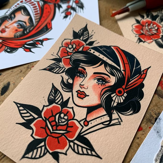 create a custom neo traditional style tattoo design