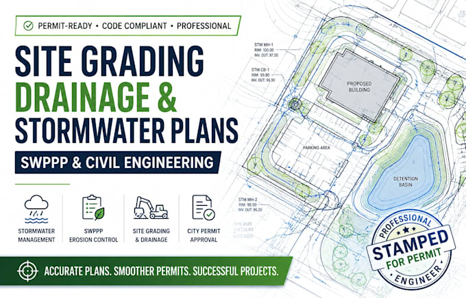 design site grading drainage plan stormwater plan and swppp for city permit