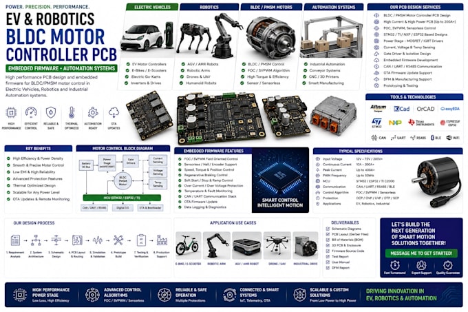 design ev robotics bldc motor controller pcb embedded firmware automation system
