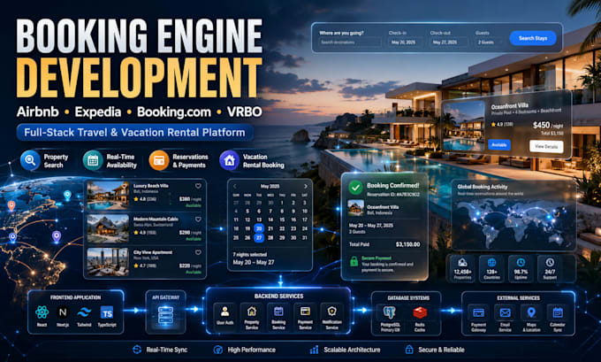 clone airbnb expedia booking com vrbo booking engine full stack web development