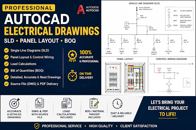 create autocad electrical drawings, sld, panel layout and boq