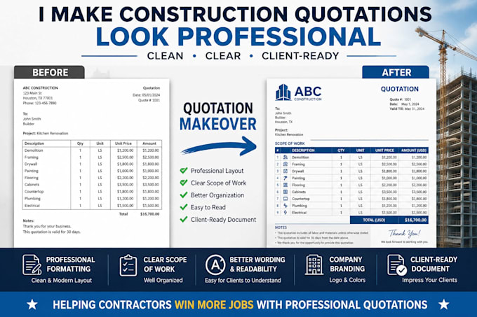 professionally format your construction quotation