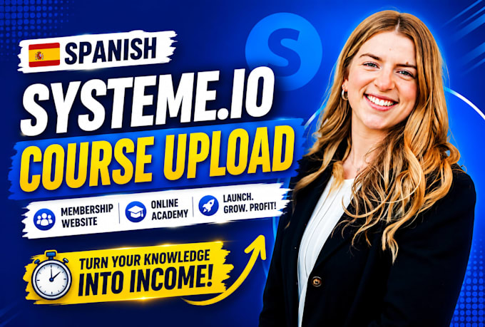 spanish systeme io course upload, membership website setup, online academy