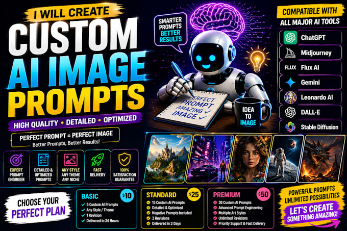 create custom ai image prompts for chatgpt, midjourney,