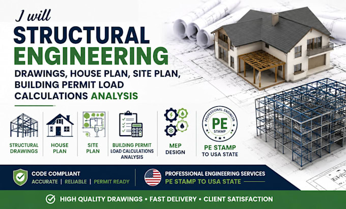 structural engineering drawings, house plan, building permit calculations mep