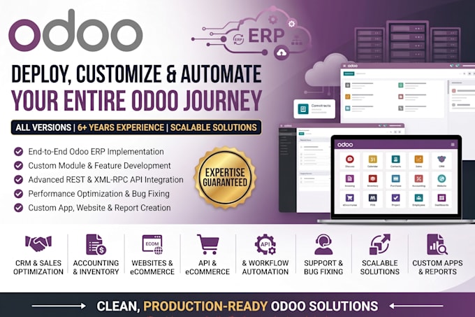 be your expert odoo developer for erp, CRM, website, customization, odoo 19