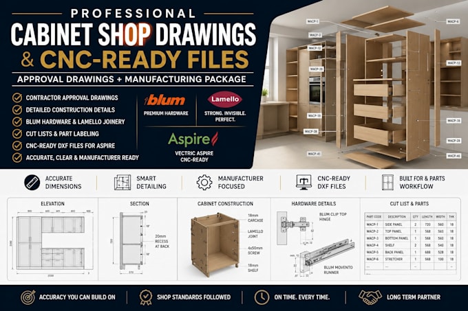 create custom cabinet shop drawings and cnc ready manufacturing files