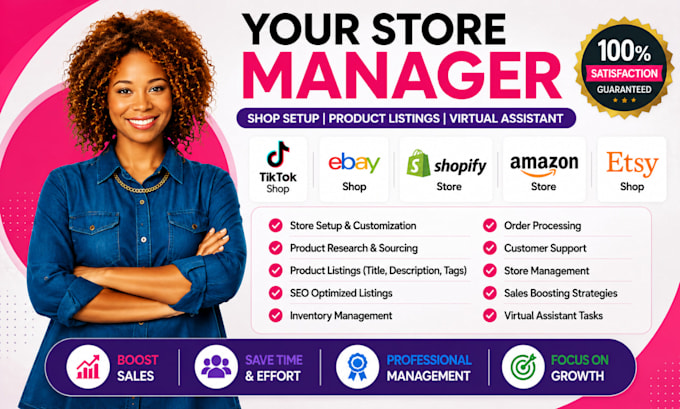 be store manager tik tok ebay shopify amazon etsy shop setup virtual assistance