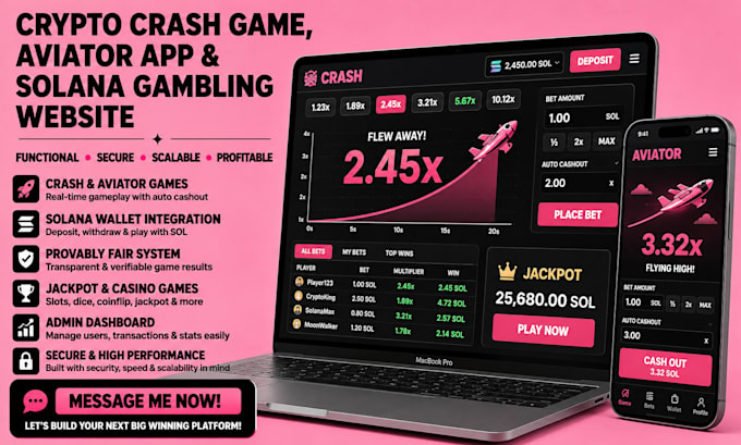build crypto crash game, aviator app, functional solana gamble website jackpot