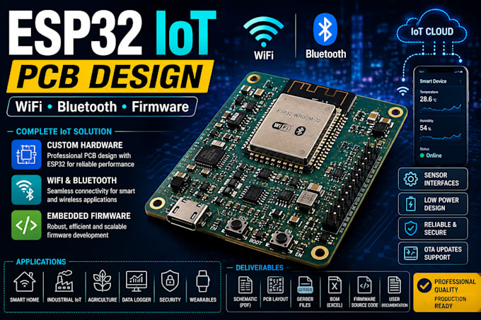 design esp32 iot pcb wifi bluetooth hardware and firmware
