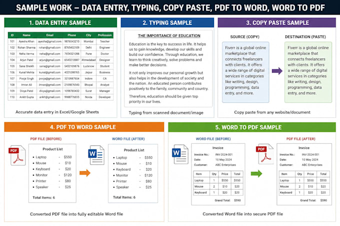 accurate data entry, copy paste, typing and PDF to word