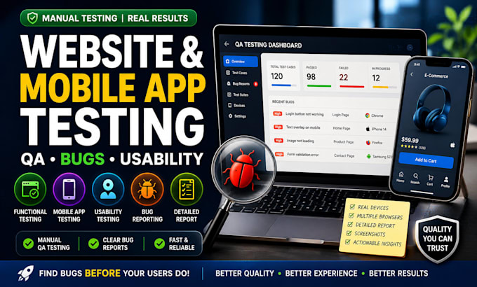 test websites, software and mobile apps with usability and bug QA testing