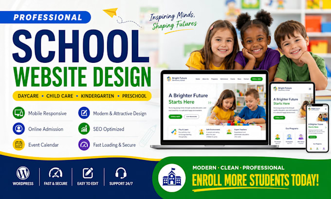 design school website, child care website, daycare and kindergarten website