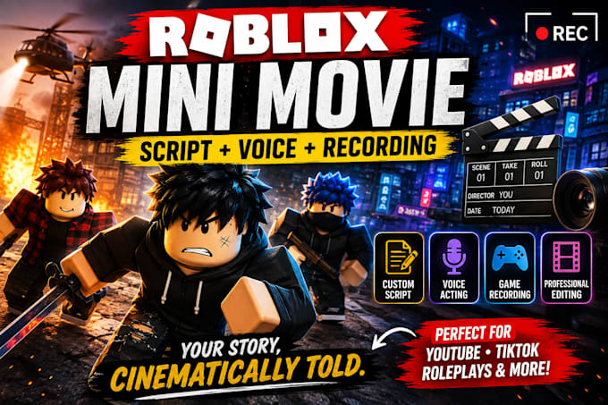 create a roblox mini movie or roleplay with script voice and game recording