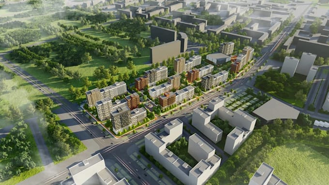 design 3d masterplan aerial siteplan residential mixed use urban planning render