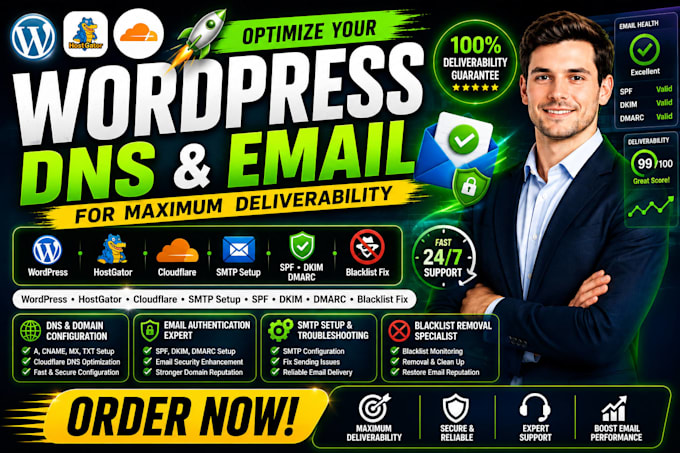 wordpress hostgator,cloudflare dns,email security blacklist removal SMTP fix pro