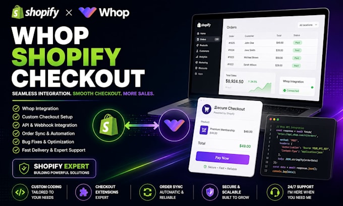build whop shopify checkout, whop integration custom shopify checkout developer