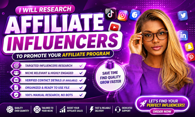 recruit affiliates and research influencers to promote your affiliate program