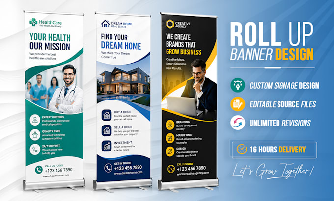 design professional roll up banner, pull up banner and standee