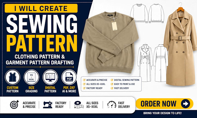 create sewing pattern, clothing pattern, garment pattern drafting