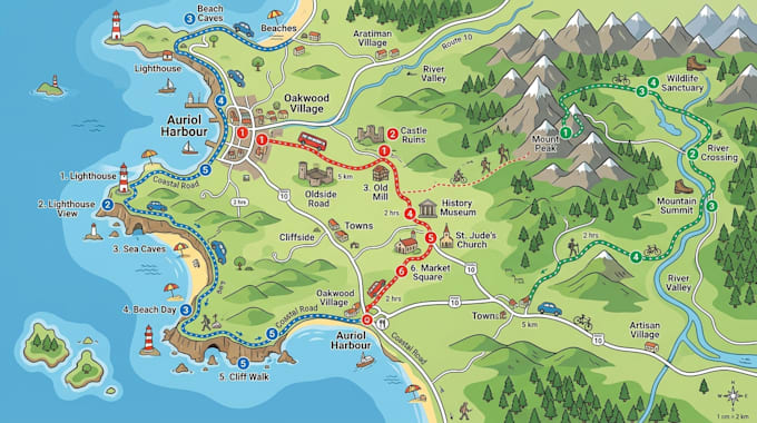 create campus, office, route, visitor and hiking trail, itinerary map