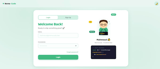 build a login or signup page with vuejs
