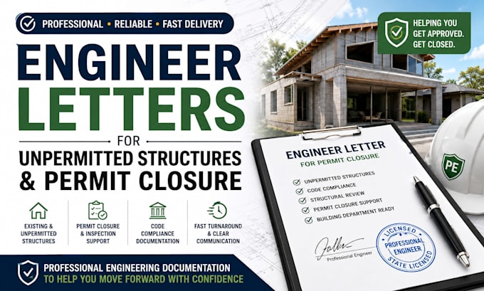 provide engineer letters for unpermitted structures and permit closure or tx co